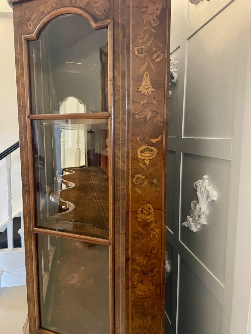 Antique 18th Century Quality Dutch Marquetry Inlaid Burr Walnut Display Cabinet - Image 13